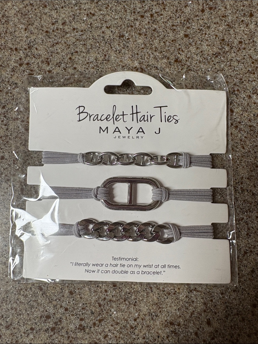 Maya J Bracelet Hair Ties in Light Gray with Silver Accents - Set of 3